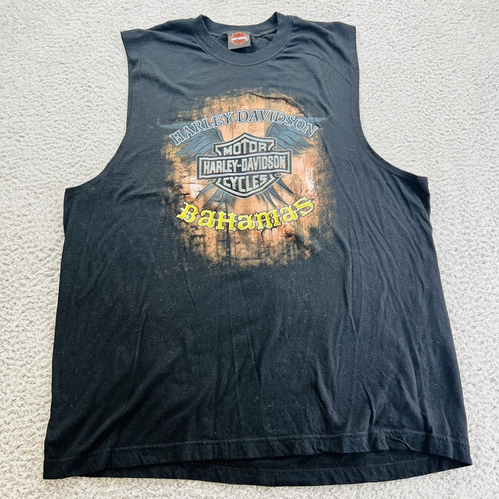 Harley Davidson Motorcycle Shirt Mens Black Tee Tank Biker Retro‎ Bahamas Large